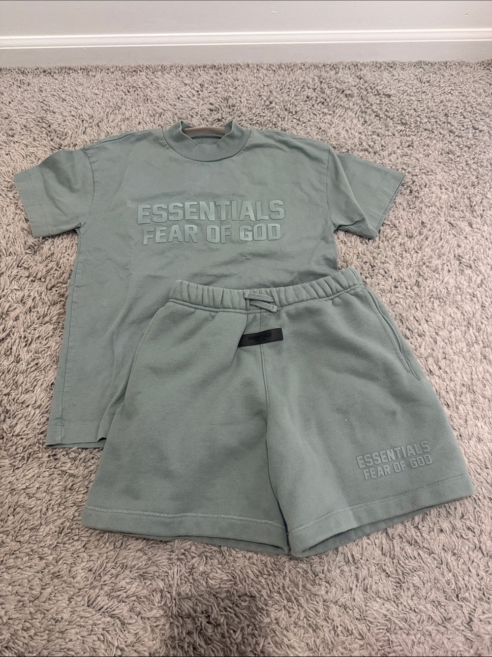 Fear of God Kids Sage Green Essentials Shorts Set